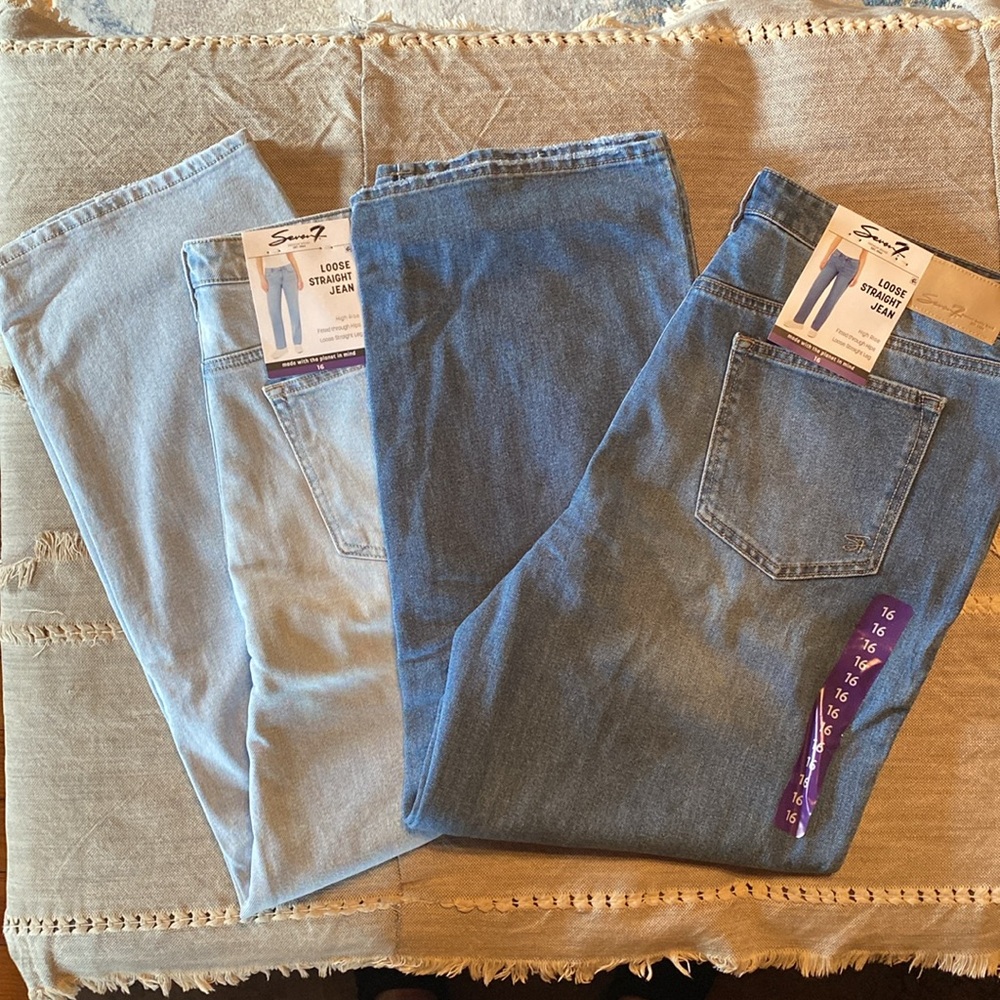 2 pair nwt Seven7 High Rise Blue Jeans 16 Straight leg - Picture 2 of 3